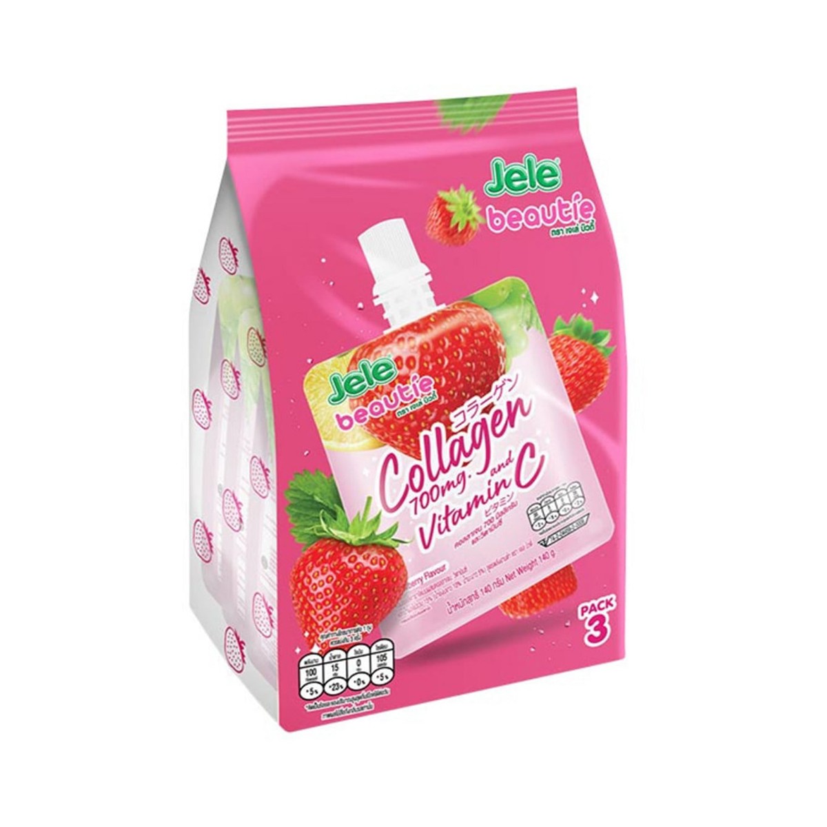 JELE BEAUTIE Carrageenan Jelly with Collagen and Vitamin C Mixed Fruit Juice 140 g. Pack 3