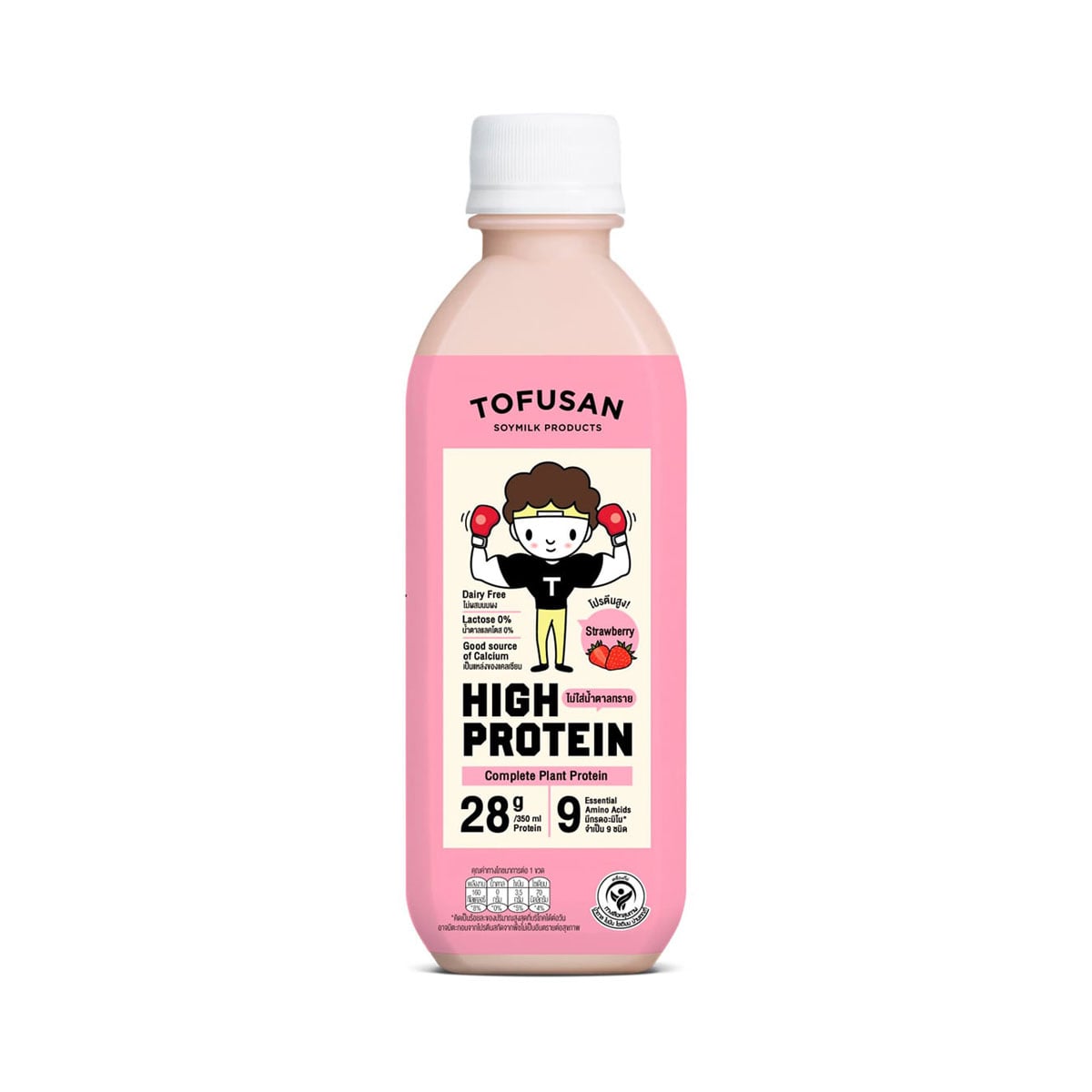 TOFUSAN Strawberry Flavored Organic Soy Milk High Protein 0% Sugar 350 ml.