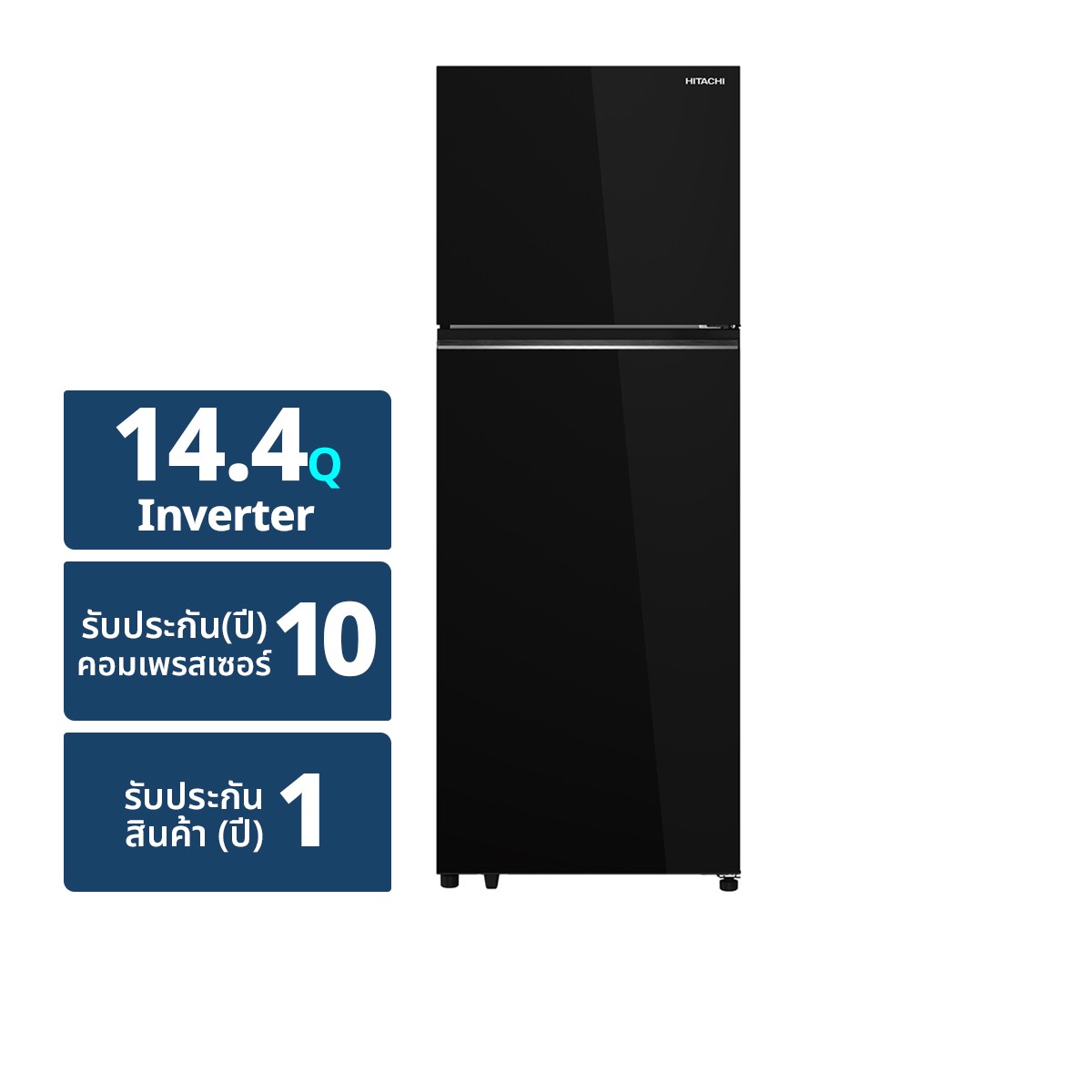 HITACHI Inverter Refrigerator 2 Doors Model. HRTN6443SGBKTH Size 14.4Q Glass Black Colour