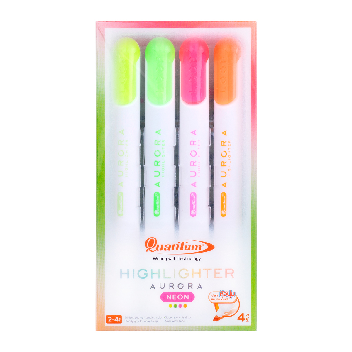 ควอนตั้ม ปากกาเน้นข้อความ ออโรร่า นีออน 4 ด้าม คละสี