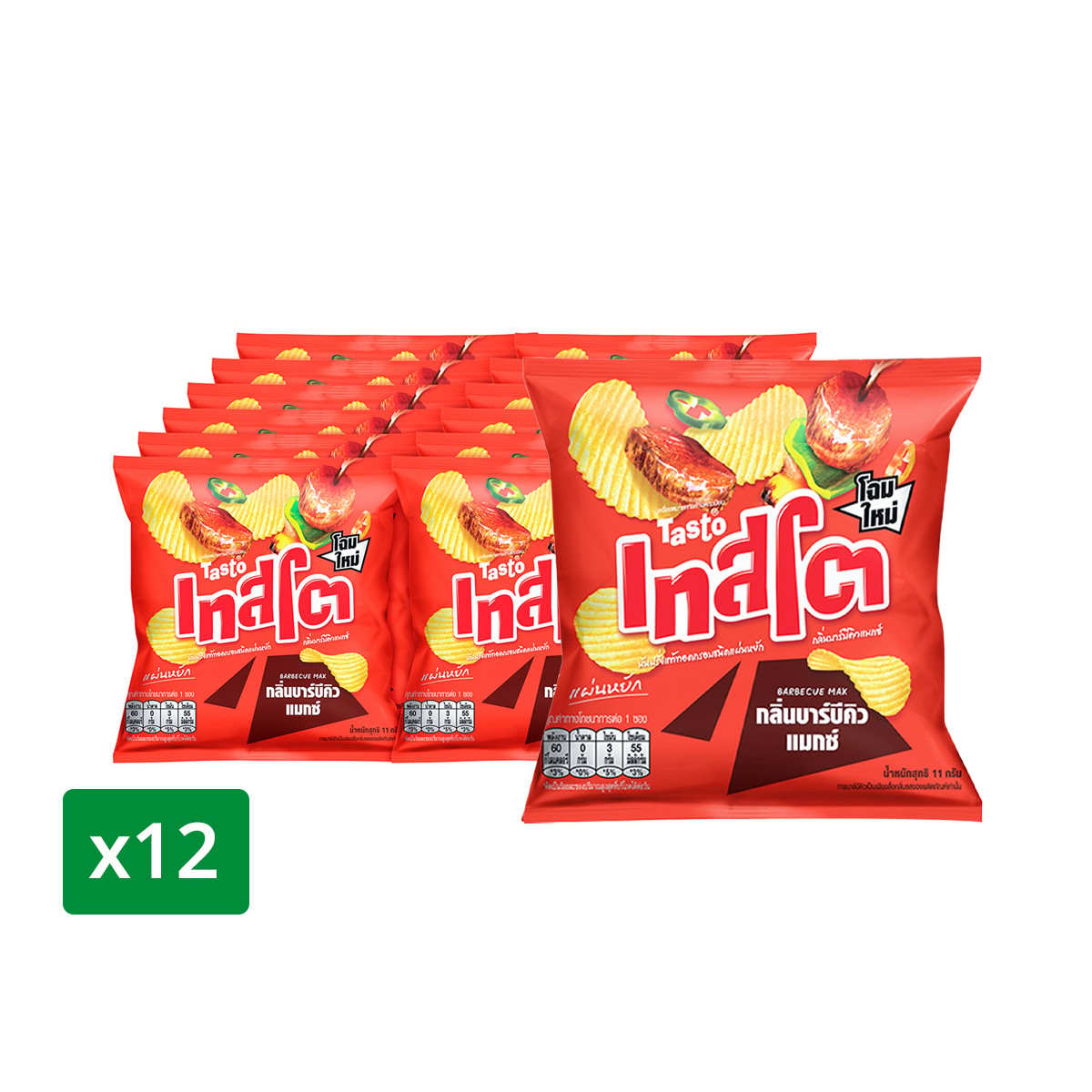 เทสโต มันฝรั่งแท้ทอดกรอบชนิดแผ่นหยัก รสบาร์บีคิวแมกซ์ 11 ก. แพ็ค 12