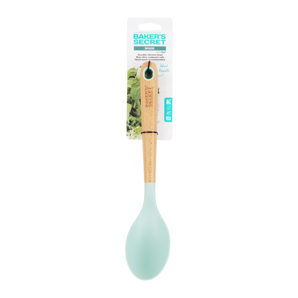 BAKER'S SECRET Spoon+Wood Handle 32.9 cm. Color Green