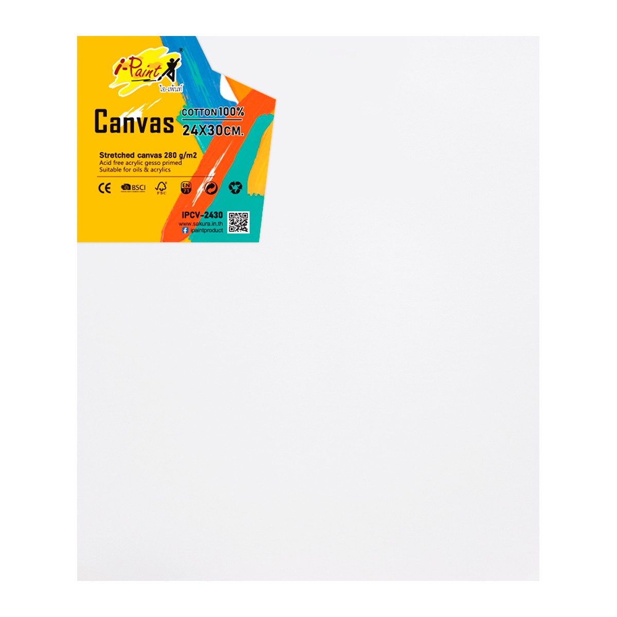 I-PAINT Stetched Canvas 280 g/m² No. IPCV-2430 Size 24 x 30 cm. White Color