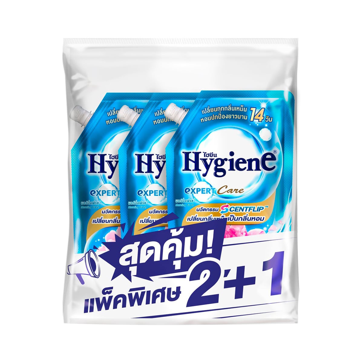 ไฮยีน เอ็กซ์เพิร์ท แคร์ น้ำยาปรับผ้านุ่มสูตรเข้มข้นพิเศษ กลิ่นมอร์นิ่งเฟรช 480 มล. แพ็ค 2+1