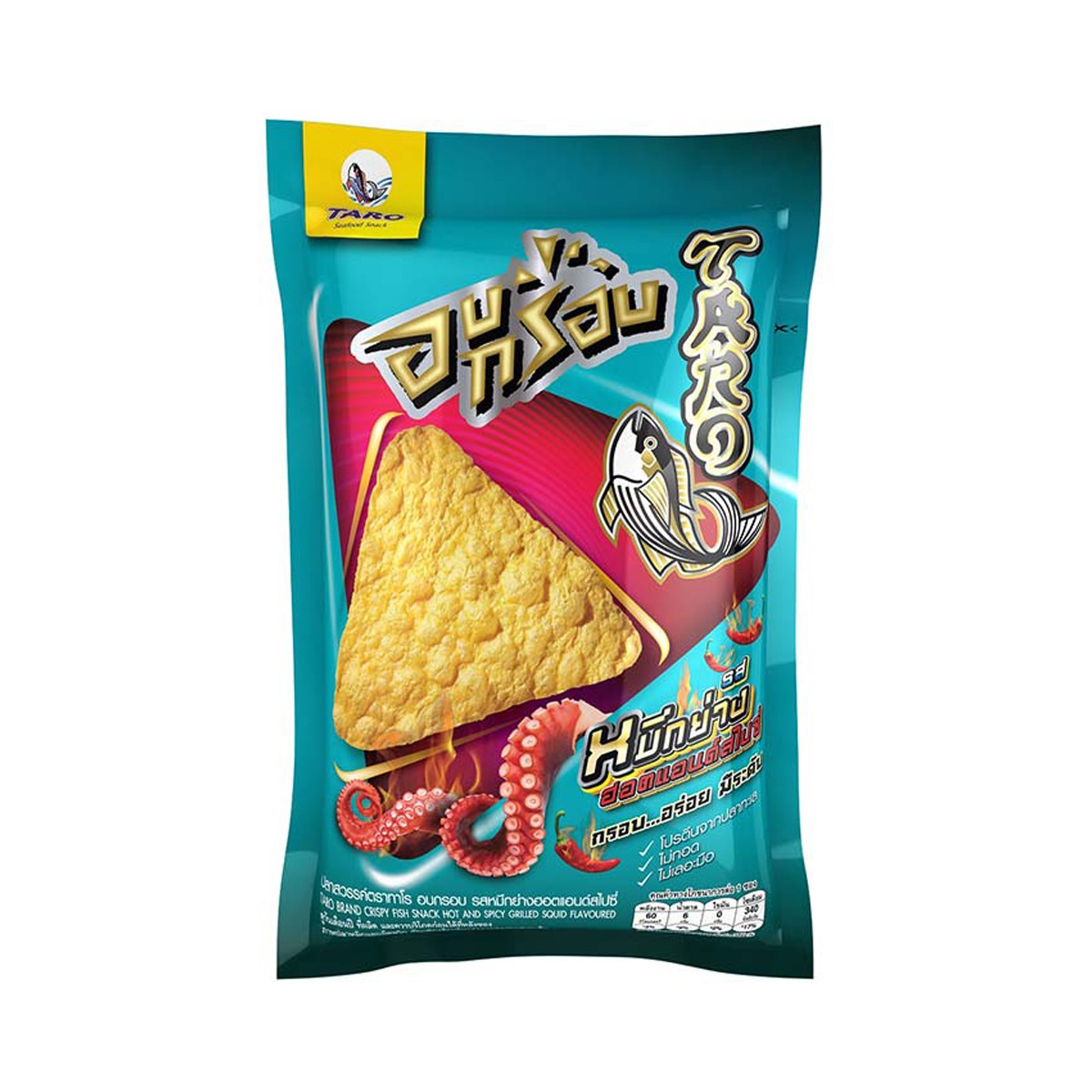 TARO Crispy Fish Snack Hot & Spicy Grilled Squid Flavor 17 g.