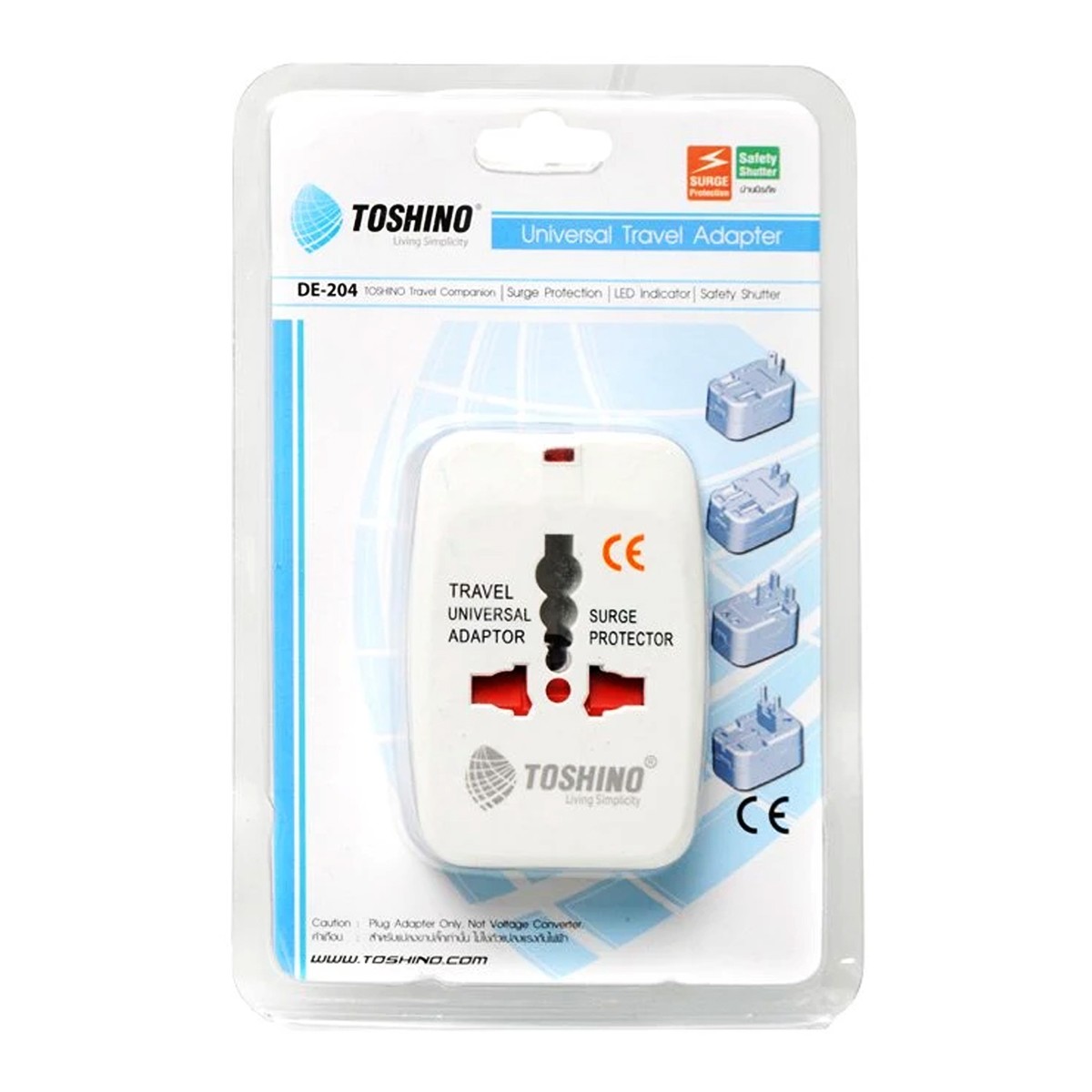 TOSHINO Travel Adaptor DE-204 4 in 1 4.7 x 7.3 x 3.5 cm.