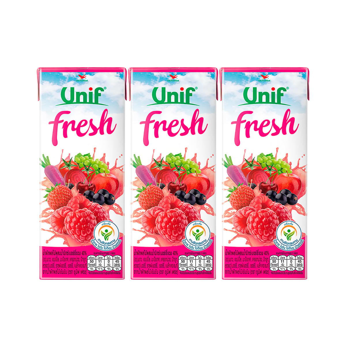 UNIF Fresh 40% Mixed Vegetable and Fruit Juice with Mixed Berry Juice 250ml. Pack 3
