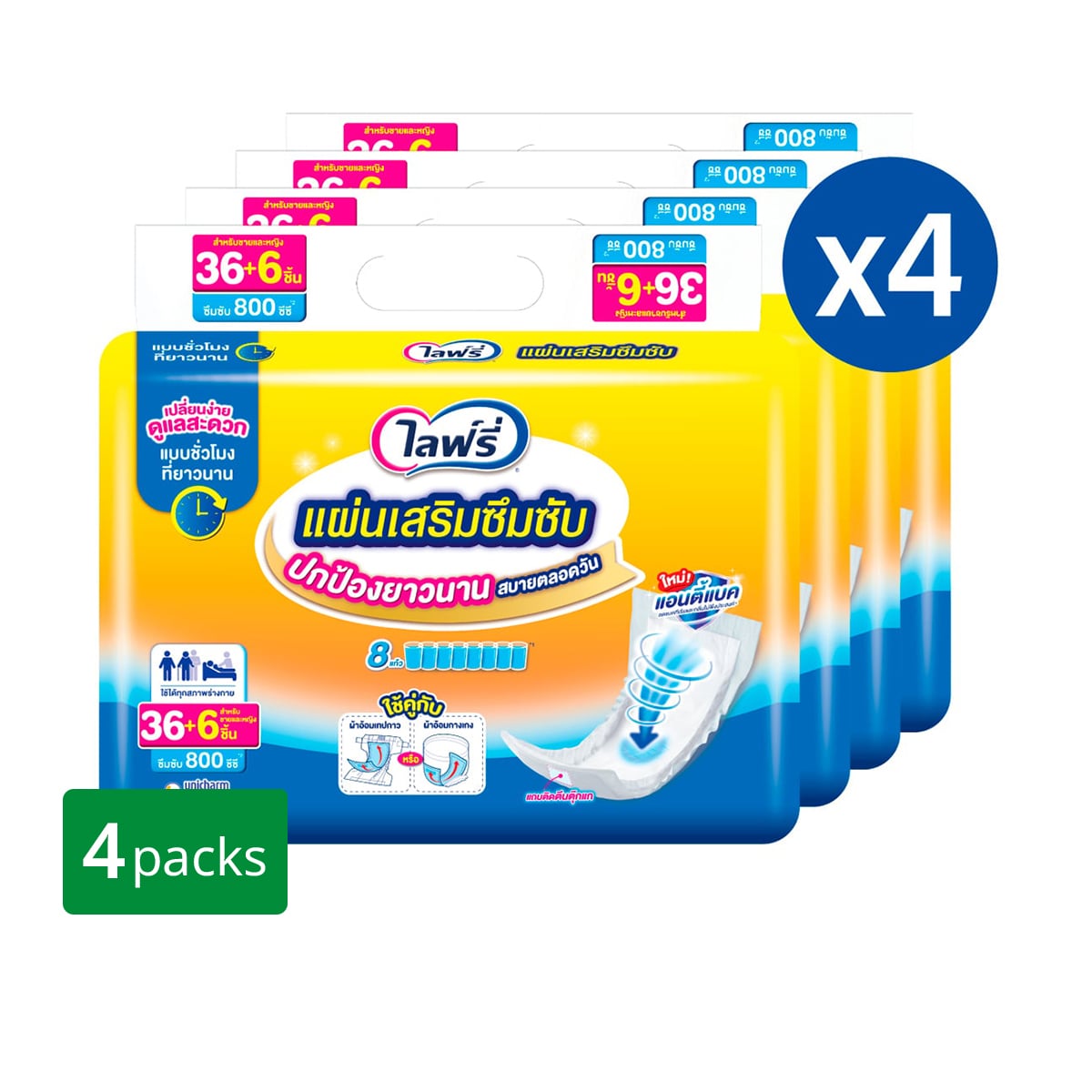 LIFREE Incontinence Pads Super Absorbent for Long Day 36pcs x 4 Pack