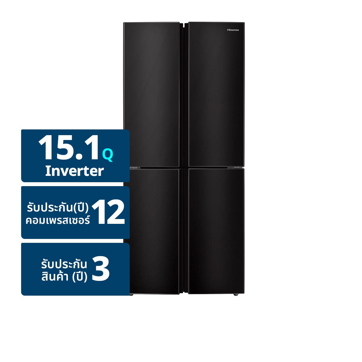 HISENSE 4 Door Refrigerator Rhisense Model RQ518N4TBU 15.1 cu.ft. Color Black Glass