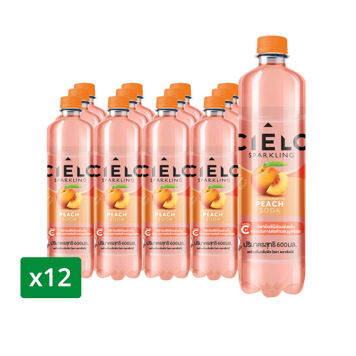 CIELO Sparkling Peach Soda 600 ml. Pack 12