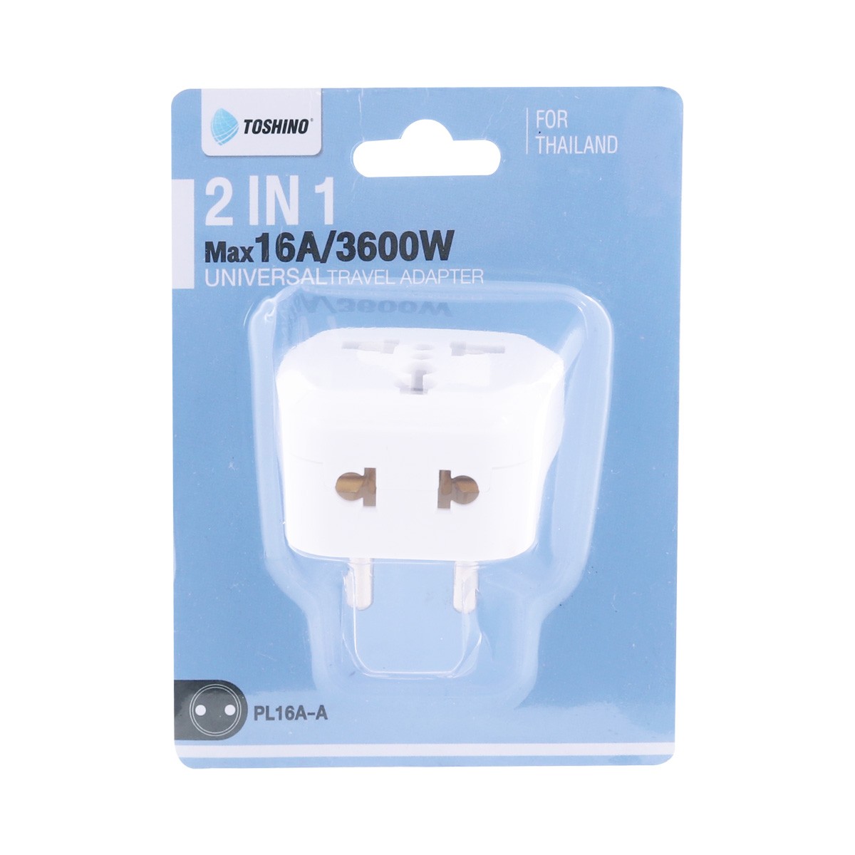 TOSHINO 2-In-1 Universal Travel Adapter 2 Round Pins 3600W Model PL16A-A