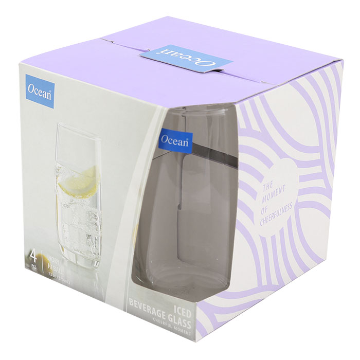 OCEAN Iced Beverage Glass - Ivory Hi Ball 370 ml. Pack 4