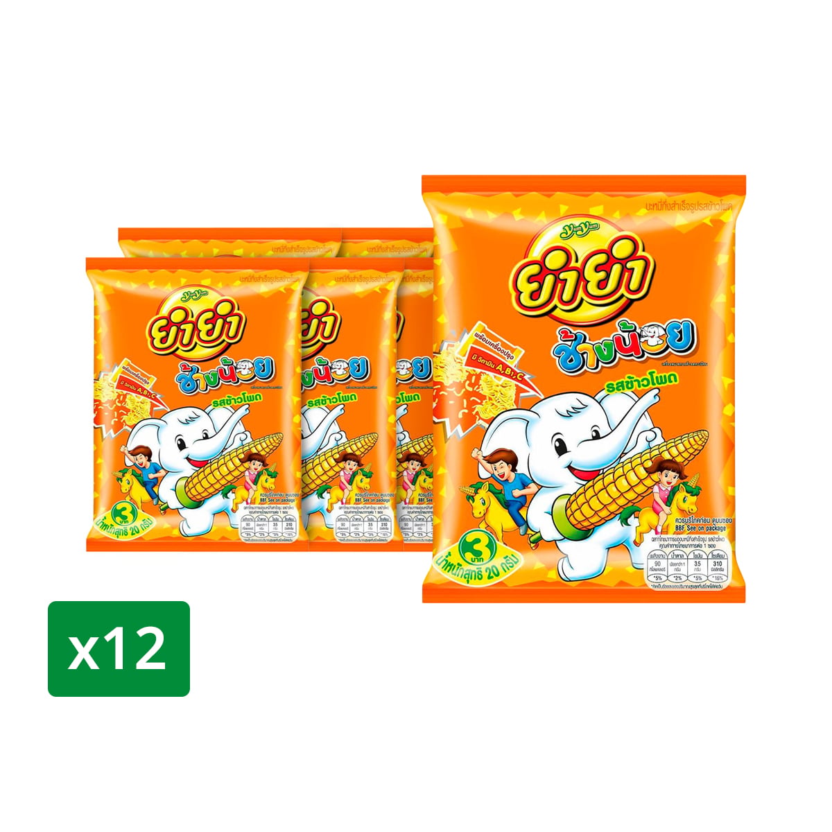 ยำยำ ช้างน้อย บะหมี่กึ่งสำเร็จรูป รสข้าวโพด 20 ก. x 12 ชิ้น