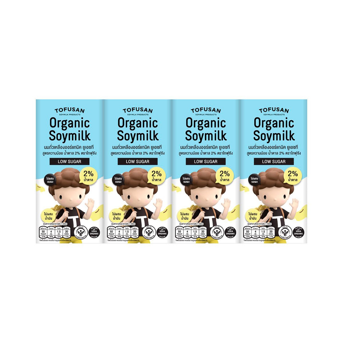 TOFUSAN UHT Organic Soy Milk Low Sugar 2% Sugar 180 ml. Pack 4