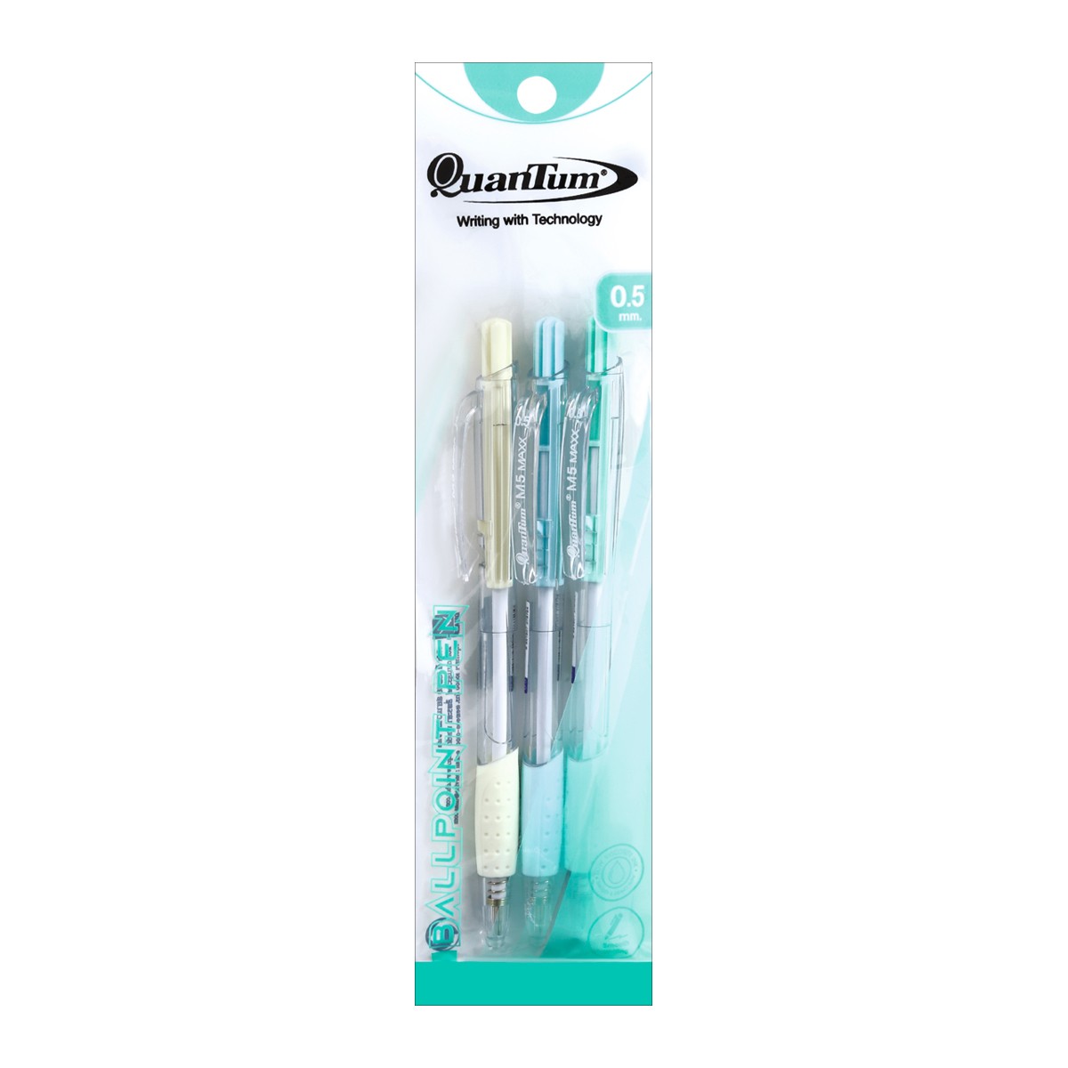 QUANTUM Ball Point Pen M5 Maxx 0.5 mm. Blue Ink Pack 3 Assorted Colors