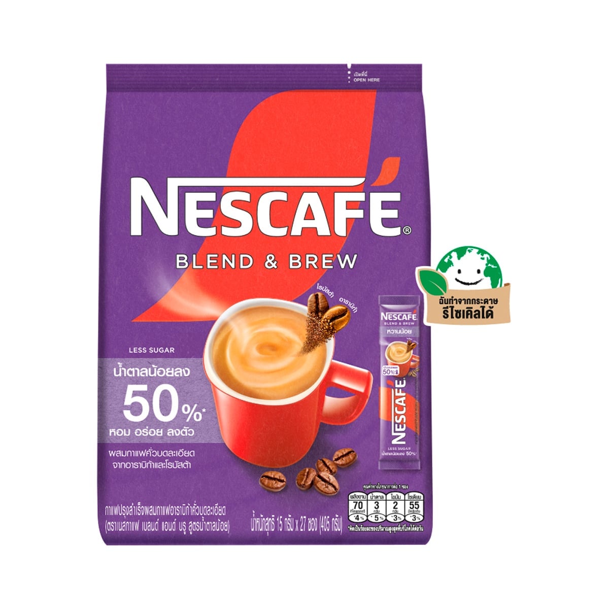 NESCAFE Blend & Brew Less Sugar Instant Coffee 15 g. x 27 sachets