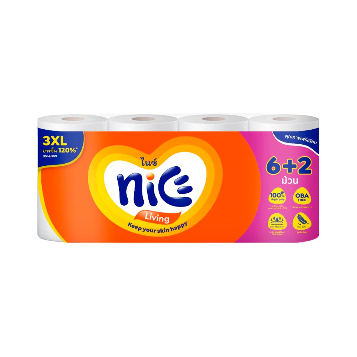 NICE Mega Roll Tissue Paper Pack 6+2 Rolls