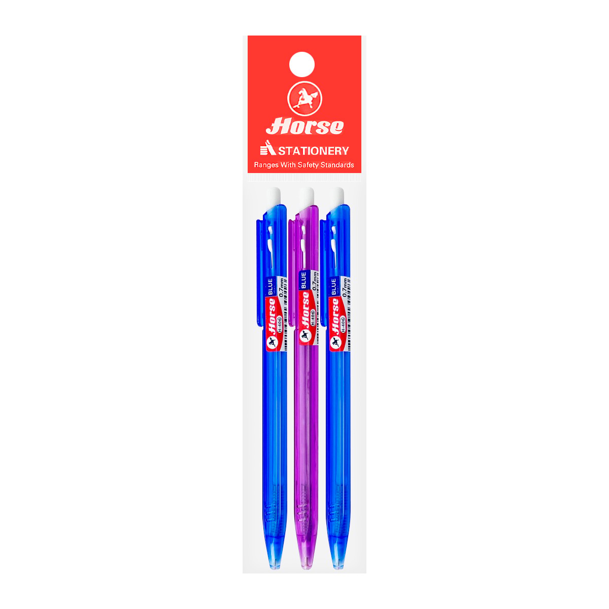 HORSE Ball Point Pen H-406 Blue 0.7 mm. Pack 3