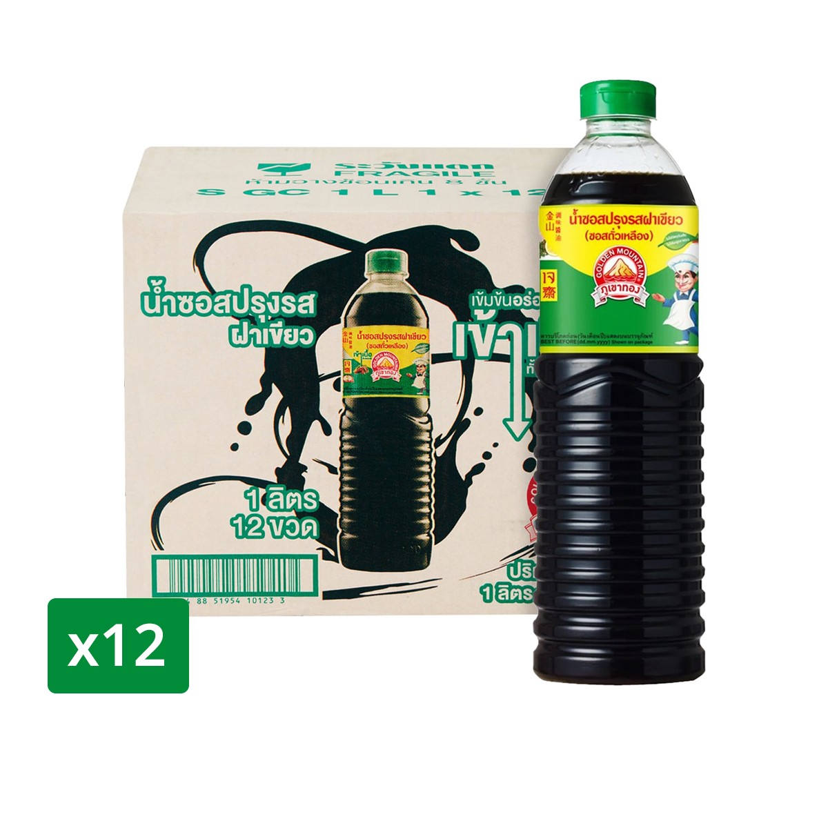 GOLDEN MOUNTAIN Seasoning Sauce (Soy Sauce) Green Cap 1 L. Pack 12