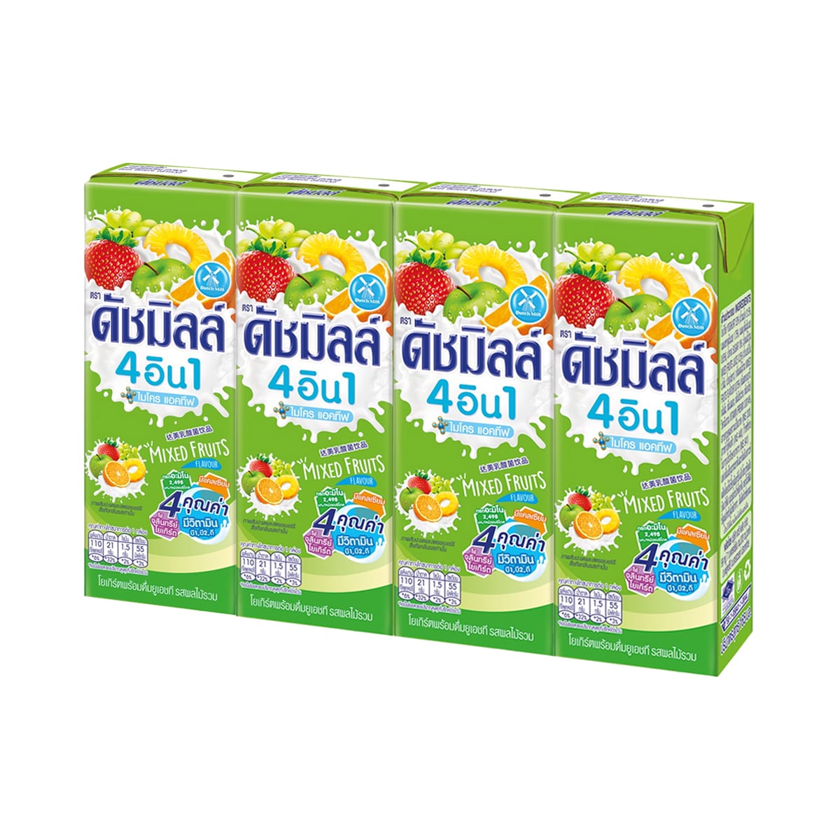 DUTCH MILL 4 in 1 Micro Active UHT Drinking Yogurt Mixed Fruit Flavor 165 ml. x 4 units