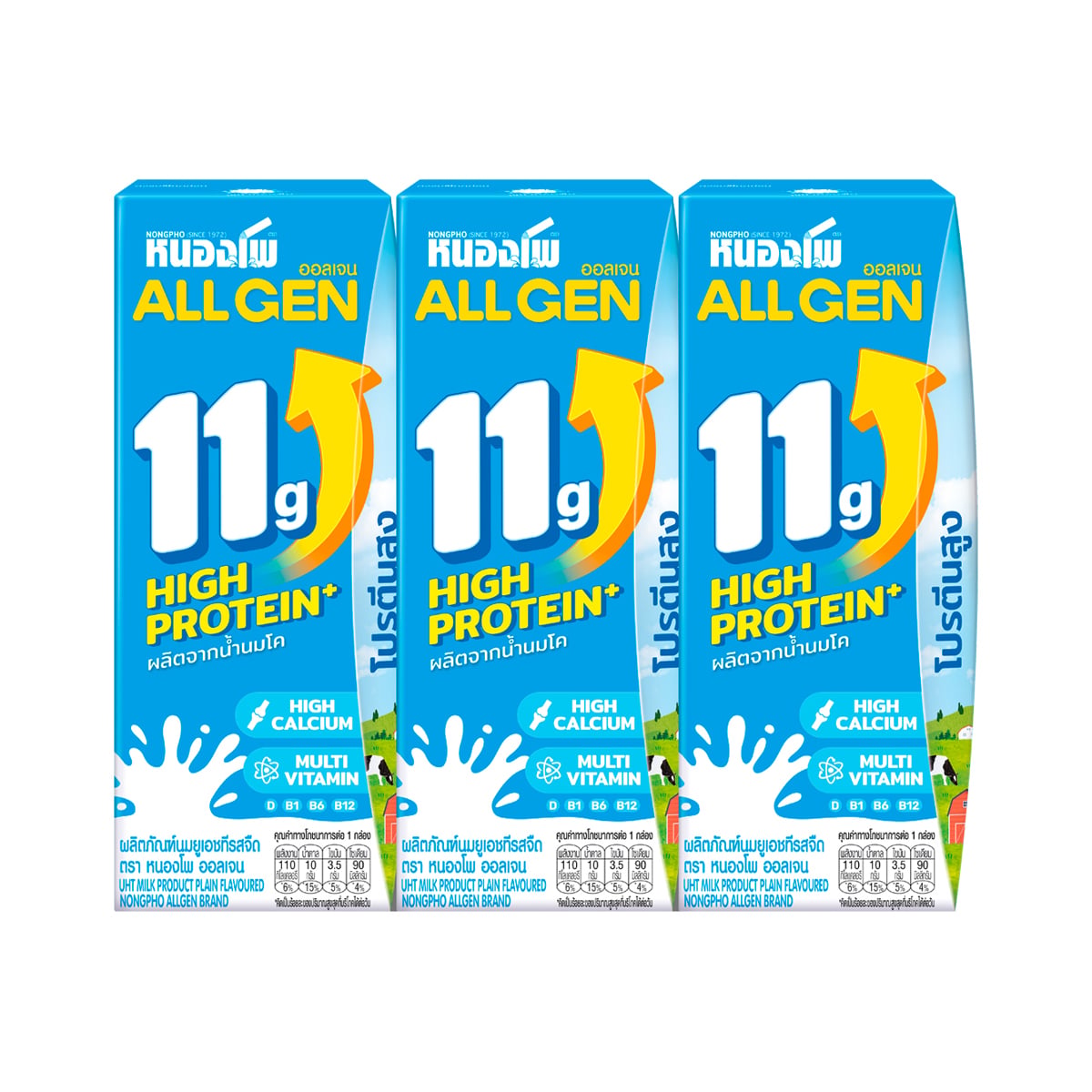 NONGPHO Allgen UHT Milk Plain Flavoured 180 ml. Pack 3