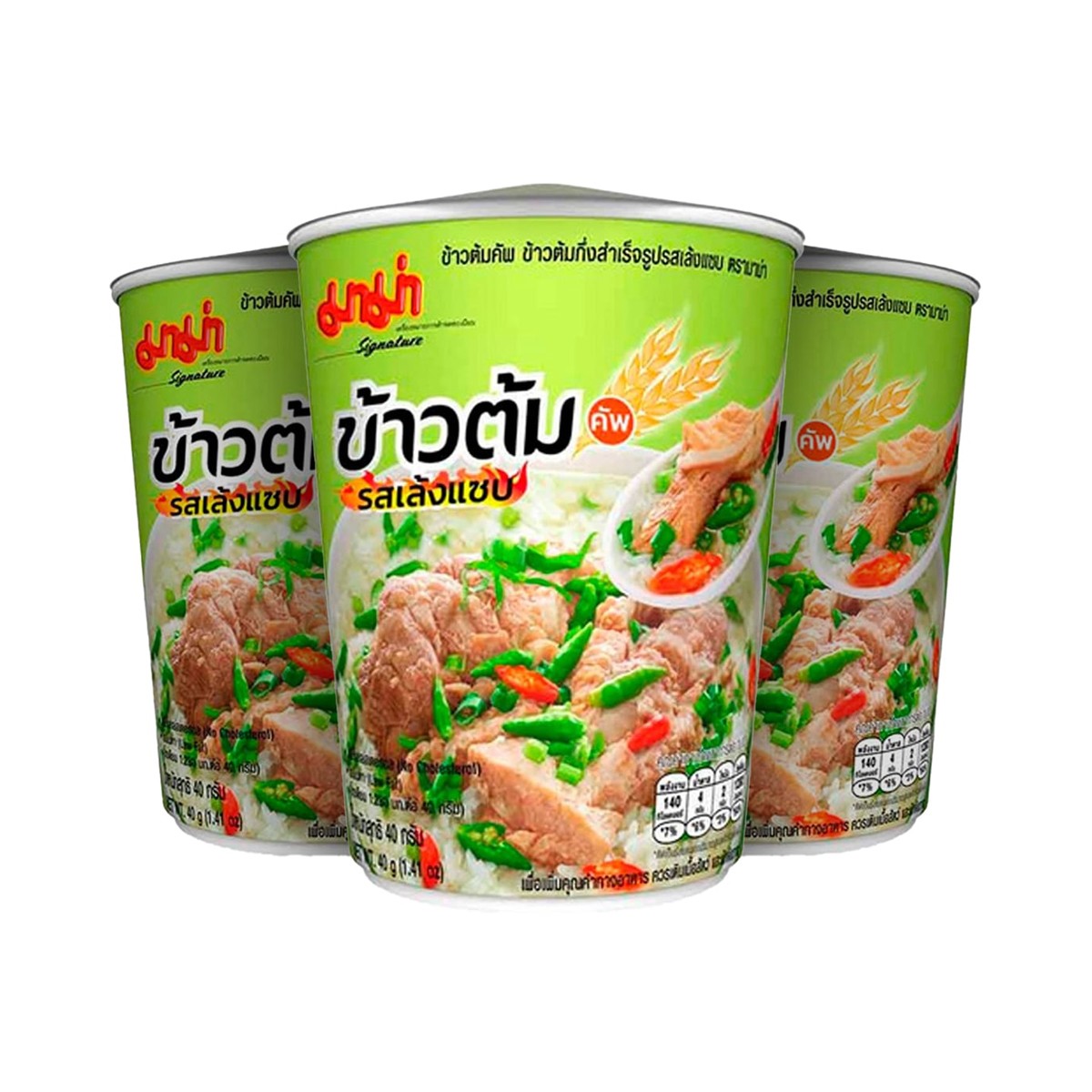MAMA Cup Instant Rice Soup Thai Spicy Pork Spine Soup Flavor 40 g. Pack 3