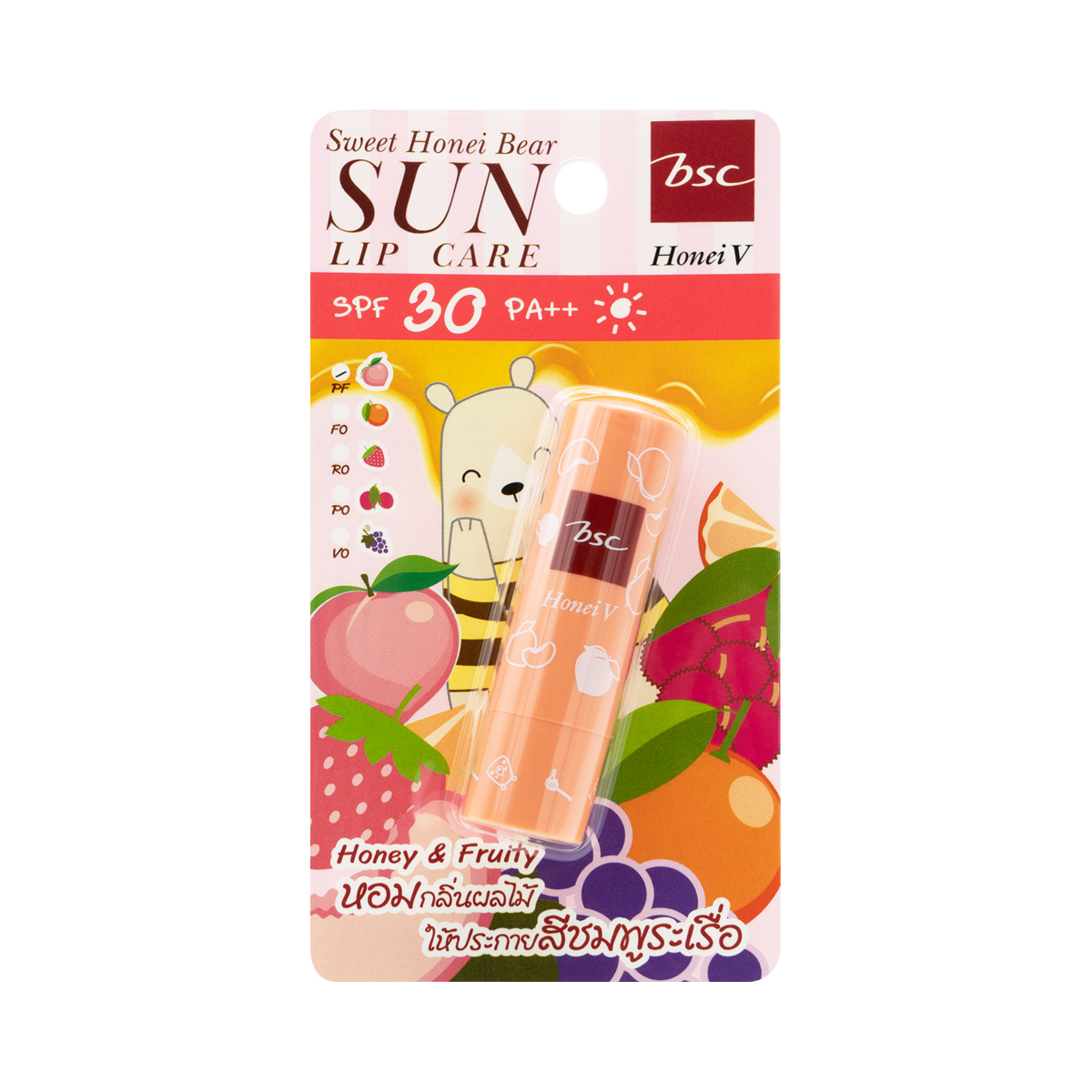 BSC Honei V Sweet Honei Bear Sun Lip Care SPF 30 PA++ Peach 4.5 g.