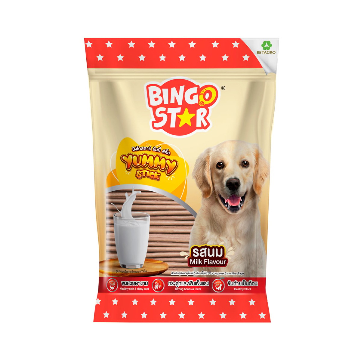 BINGO STAR Yummy Stick Dog Snack Milk Flavor 500 g.