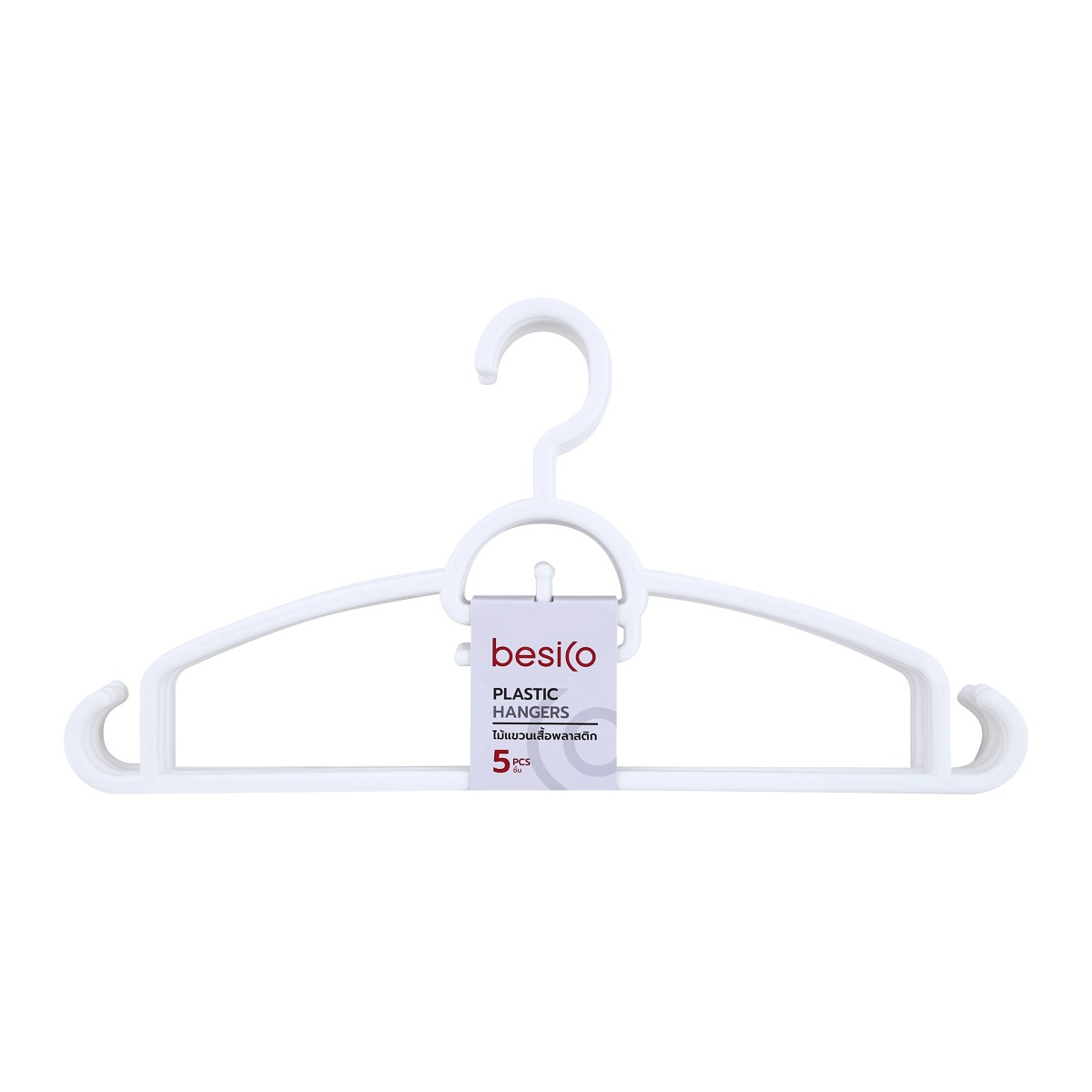 BESICO Plastic Cloth Hanger No.1174 White Color Pack 5