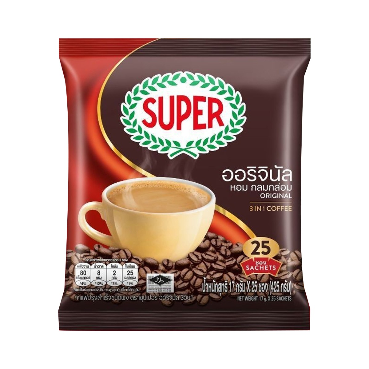 ซุปเปอร์ กาแฟ 3 in 1 กาแฟซองปรุงสำเร็จชนิดผง ออริจินัล 17 ก. แพ็ค 25