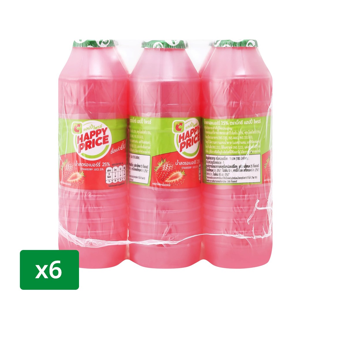 BIG C HAPPY PRICE 25% Strawberry Juice 180ml. 6pcs.