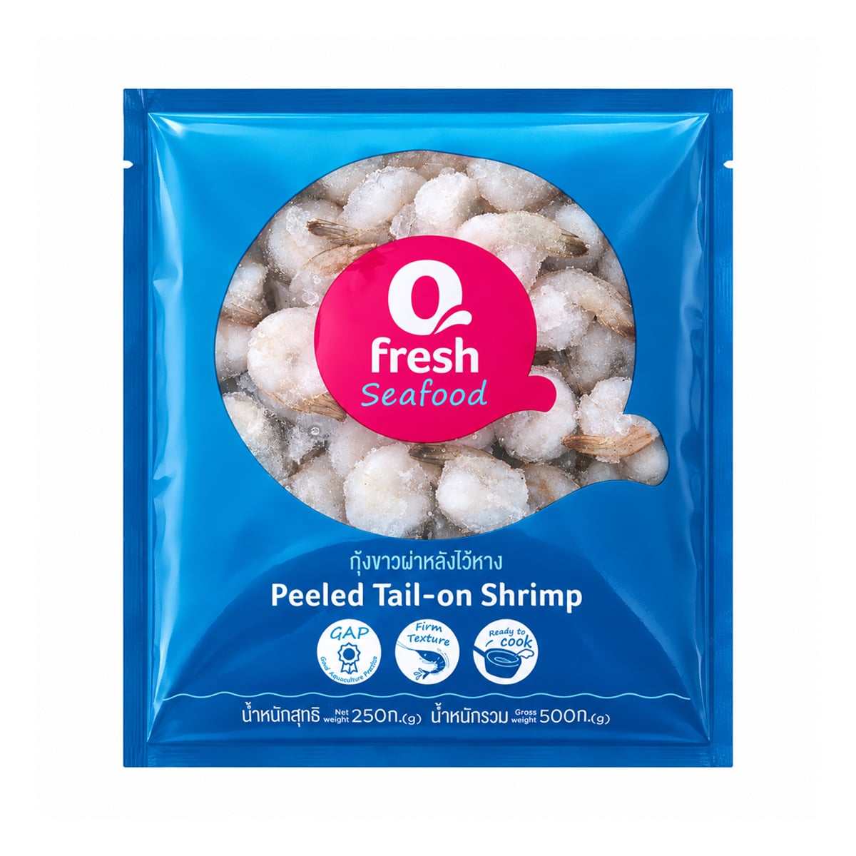 QFRESH Frozen Peeled Tail-On Whiteleg Shrimp 500 g.