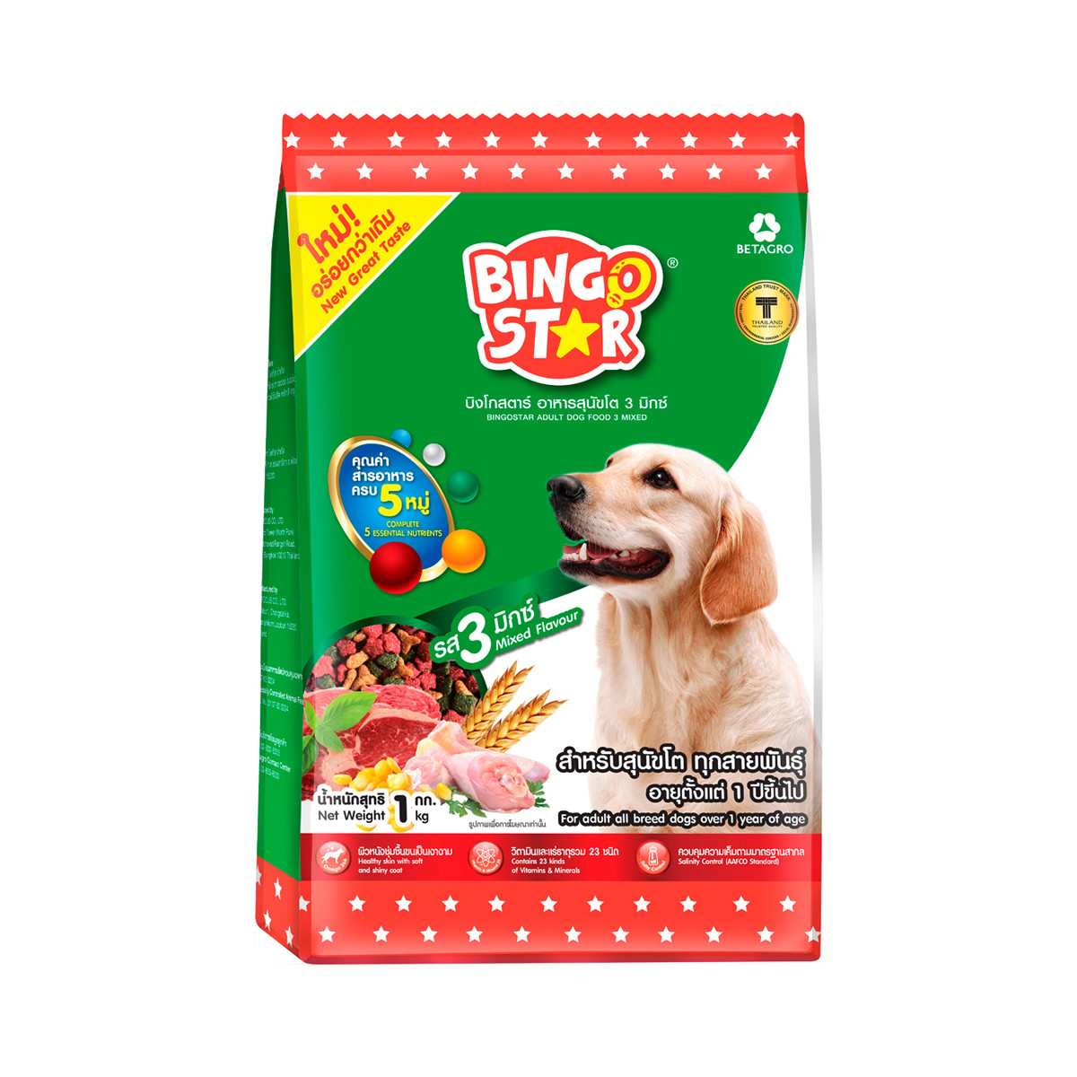 BINGO STAR Adult Dog Food 3 Mixed 1 kg.