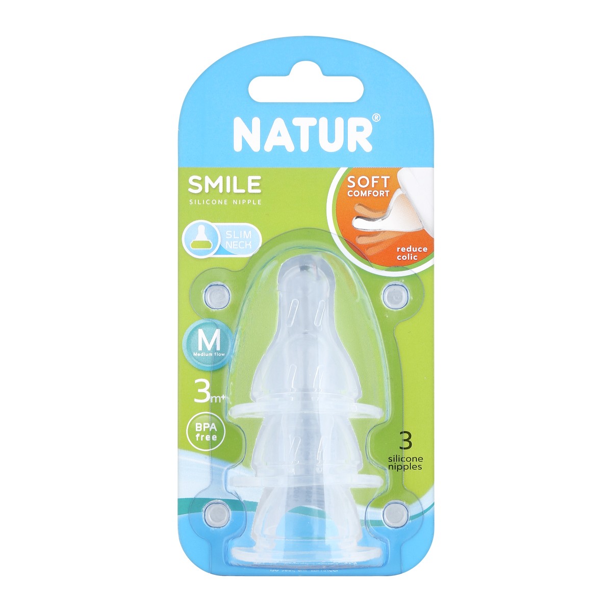 NATUR Silicone Nipple SMILE Size M Pack 3