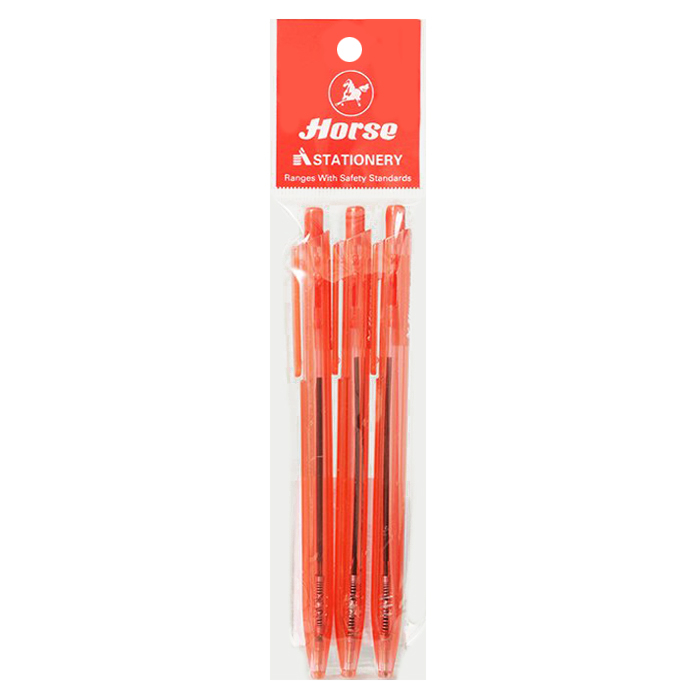 HORSE Ball Point Pen H-407 Red 0.5 mm. Pack 3