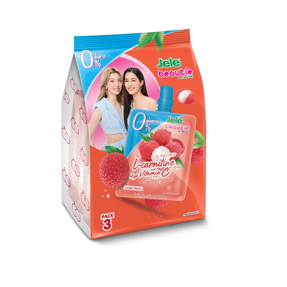 JELE BEAUTIE Product Jelly Carrageenan Mixed Konnyaku Powder L-Carnitine Vitamin C Lychee Flavour No Sugar Formula 140 g. Pack 3