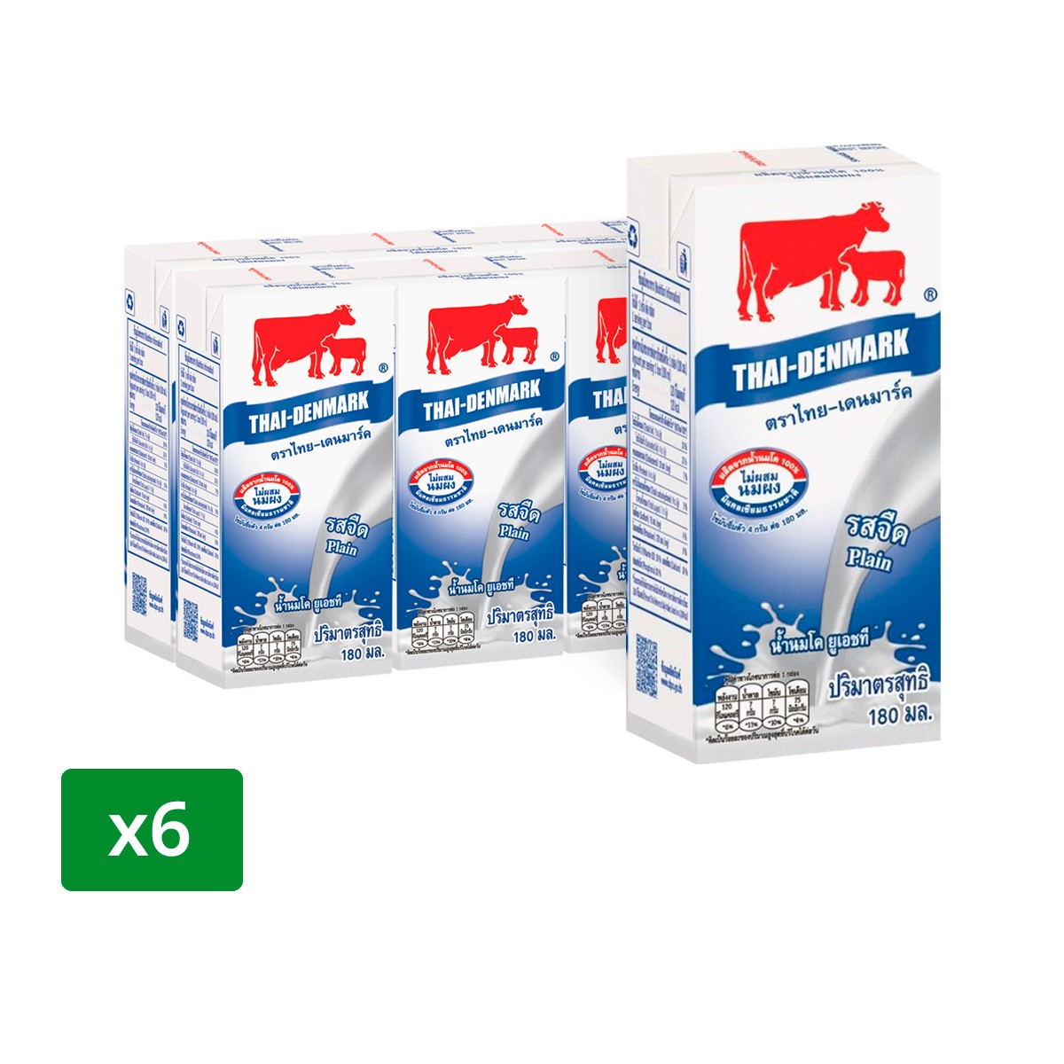 ไทย-เดนมาร์ค นมยูเอชที รสจืด 180 มล. แพ็ค 6