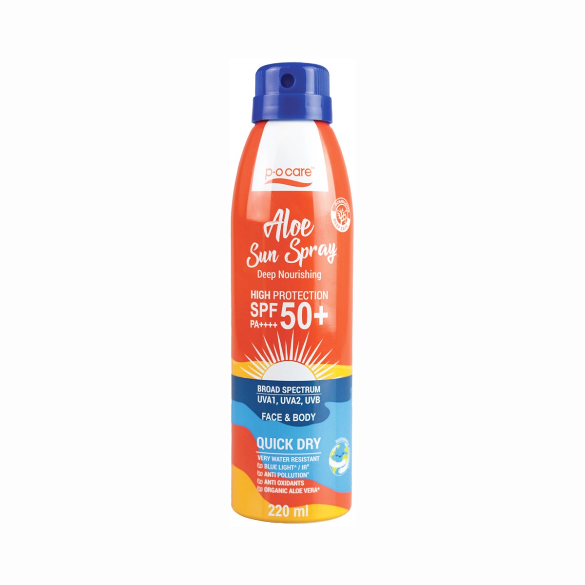 P.O.CARE Aloe Sun Spray SPF50+ PA++++ Face & Body 220 ml.