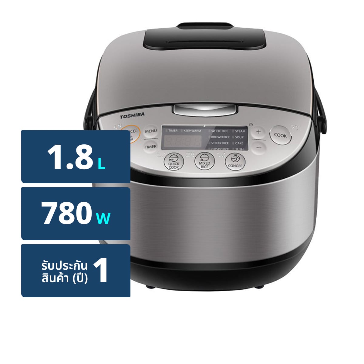 TOSHIBA Rice Cooker Model RC-T18DR2 Silver Color