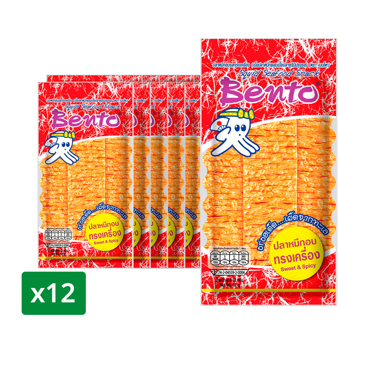 BENTO Squid Seafood Snack Sweet and Spicy Flavor 18 g. x 12 units