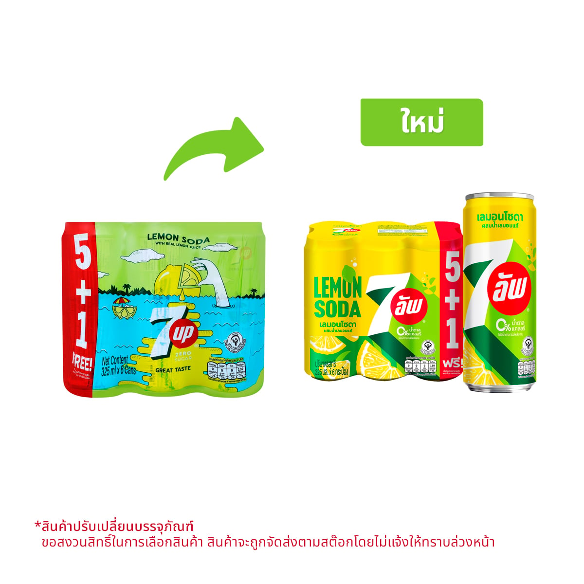 เซเว่น-อัพ น้ำอัดลม เลมอนโซดา สูตรไม่มีน้ำตาล 325 มล. x 6 ชิ้น