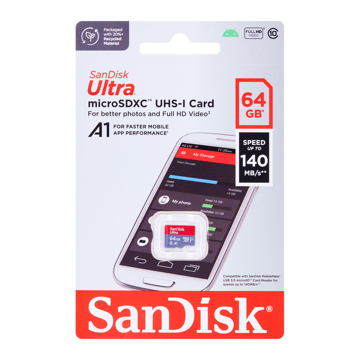 SANDISK Ultra MicroSD Card Model SDSQUA4-064G-GN6MA 64GB