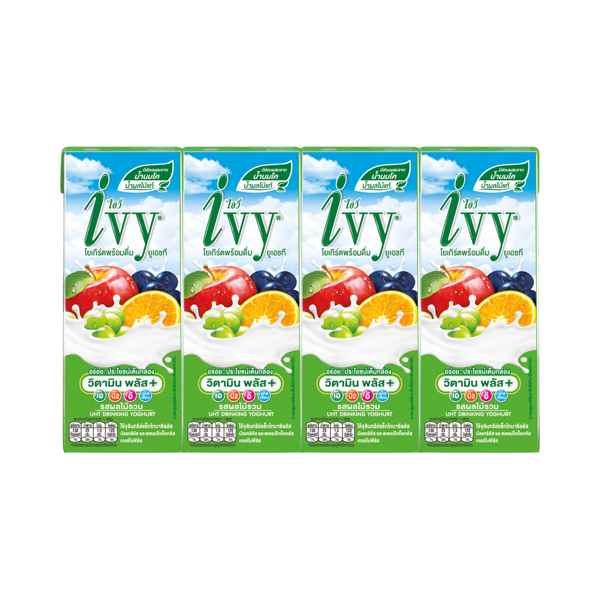 IVY UHT Drinking Yogurt Mixed Fruit Flavor 180 ml. Pack 4
