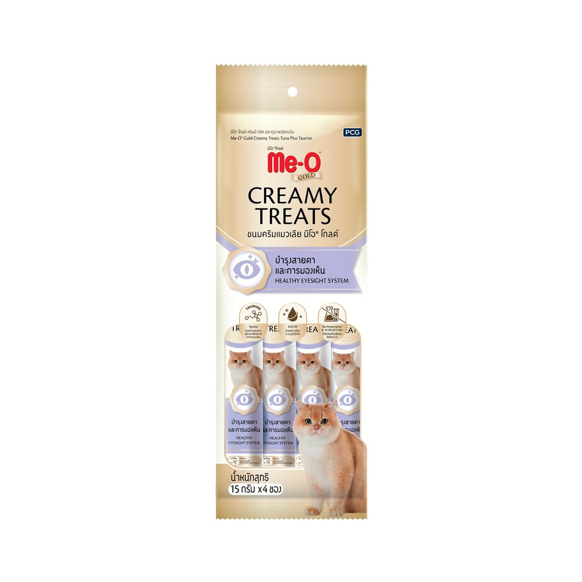 ME-O Gold Creamy Treats For Cats Tuna Plus Taurine 15 g. Pack 4