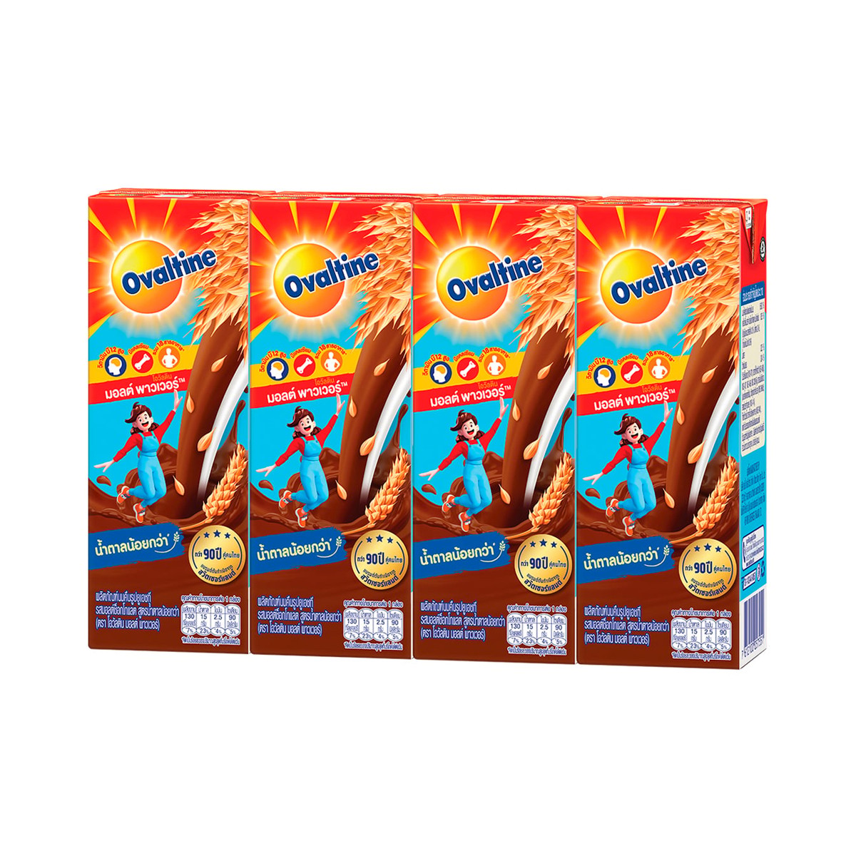 OVALTINE UHT Chocolate Malt Flavored Milk Less Sugar 180 ml. Pack 4