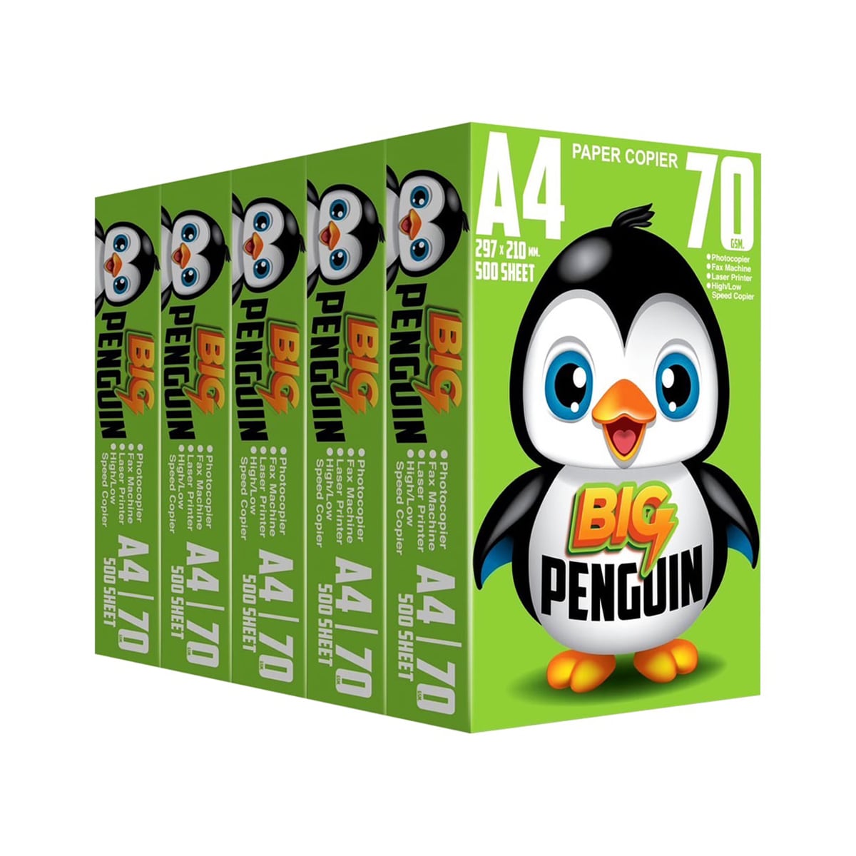 บิ๊กเพนกวิน กระดาษถ่ายเอกสาร ขนาด A4 หนา 70 แกรม 500 แผ่น แพ็ค 5 ชิ้น