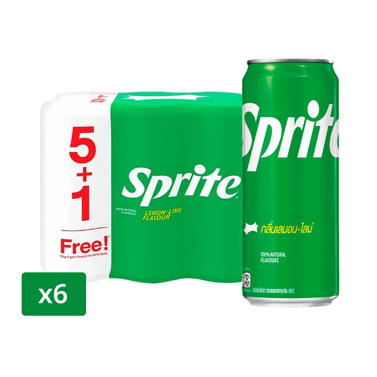 สไปรท์ น้ำอัดลม กลิ่นเลม่อน-ไลม์ 325 มล. x 5+1 ชิ้น