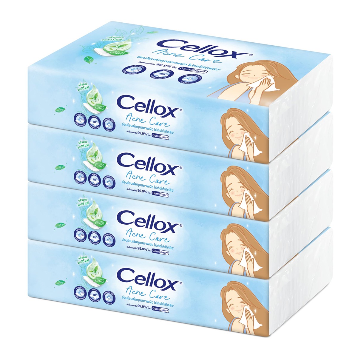 CELLOX Acne Care Soft Facial Tissue 100 Sheets Pack 4 pcs.
