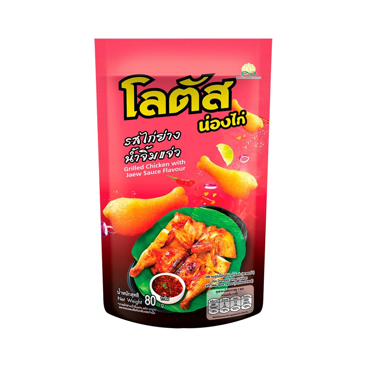 โลตัส ขนมน่องไก่ รสไก่ย่างน้ำจิ้มแจ่ว 80 ก.