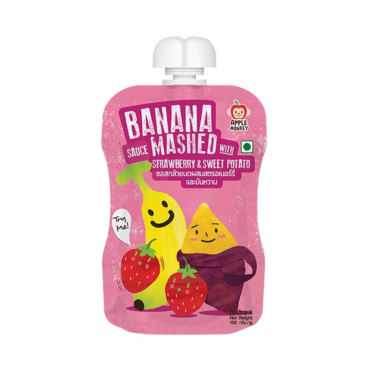 APPLE MONKEY Banana Sauce Mashed with Strawberry and Sweet Potato 100 g.